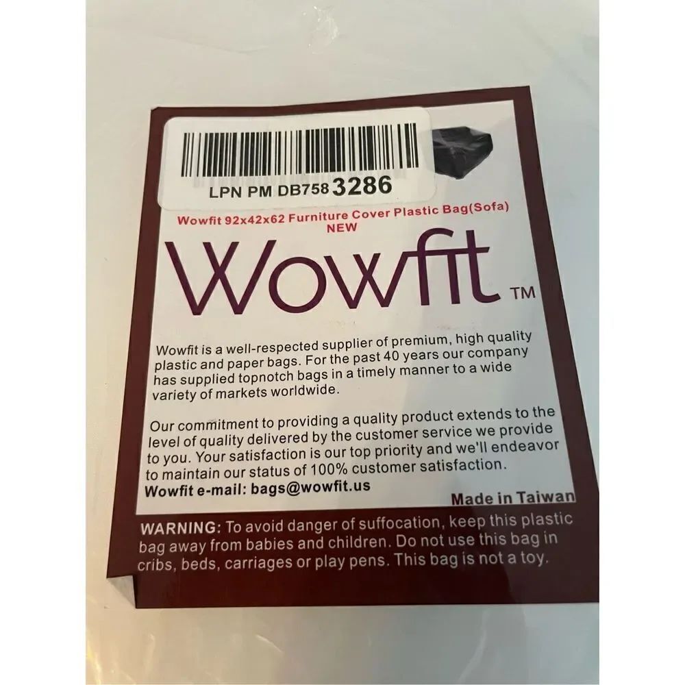 New Wowfit Furniture Cover Plastic Bag (Sofa) 92W x 42D x 62/41H Inches Storage